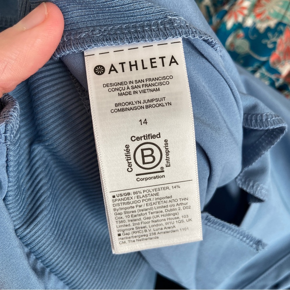 Athleta womens blue one piece casual athletic Brooklyn jumpsuit size 14 NWT. - Picture 10 of 12